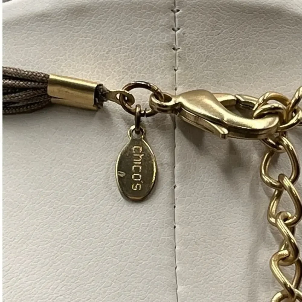 Chico’s‎ MultiStrand Tan Corded Round Brushed Good Medallion Pendant Necklace